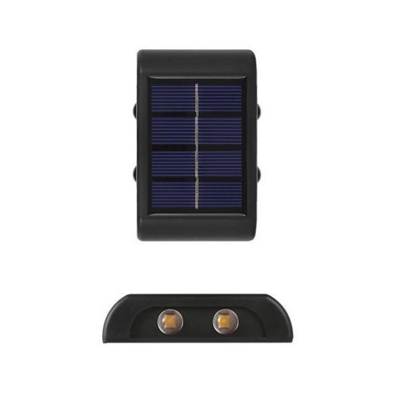 Napelemes kültéri fali solar lámpa, 4 LED-es, vízálló, meleg - sárga fényű, Wooze Light Side, fekete, 2 db / csomag