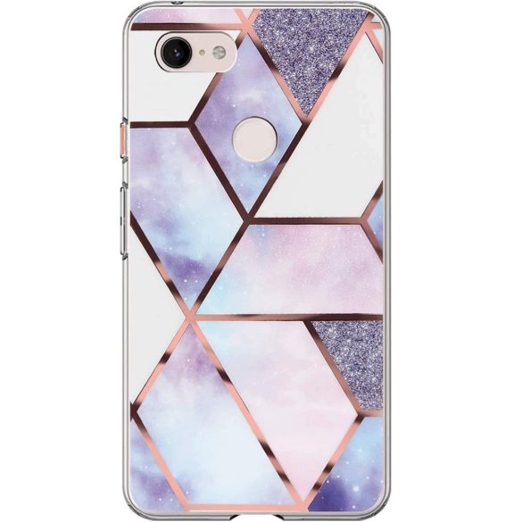 Apple iPhone 15, Szilikon tok, sokszöges márvány minta, Wooze Geometric Marble, színes/kék