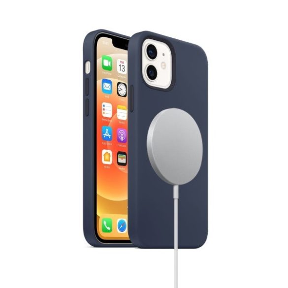 Apple iPhone 15, Szilikon tok, mágnes gyűrűvel, MagSafe töltővel kompatibilis, Wooze Magsafe Case, kék