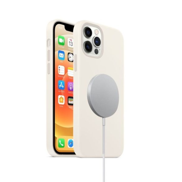 Apple iPhone 15 Plus, Szilikon tok, mágnes gyűrűvel, MagSafe töltővel kompatibilis, Wooze Magsafe Case, fehér