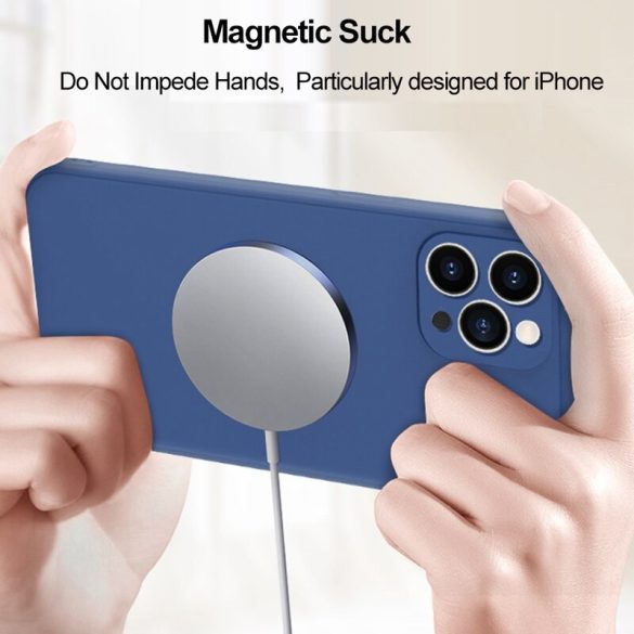 Apple iPhone 15 Plus, Szilikon tok, mágnes gyűrűvel, MagSafe töltővel kompatibilis, Wooze Magsafe Case, fekete