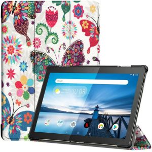 Samsung Galaxy Tab S9 Ultra 14.6 SM-X910 / X916B, mappa tok, színes nagy pillangó minta, Trifold, fehér