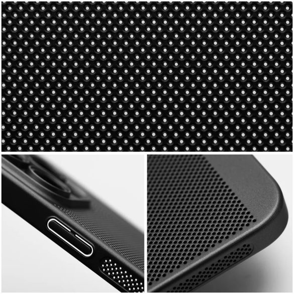 Apple iPhone 15 Plus, Műanyag hátlap védőtok, légáteresztő, lyukacsos minta, Breezy, fekete