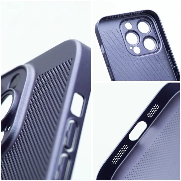 Apple iPhone 15 Pro, Műanyag hátlap védőtok, légáteresztő, lyukacsos minta, Breezy, kék