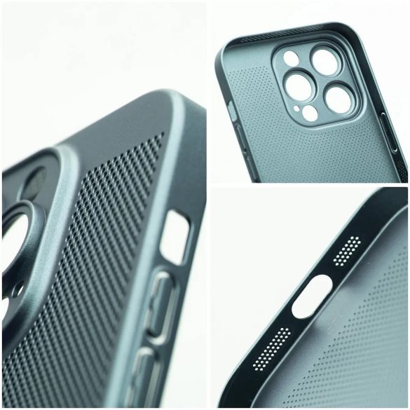 Apple iPhone 15 Pro, Műanyag hátlap védőtok, légáteresztő, lyukacsos minta, Breezy, sötétzöld