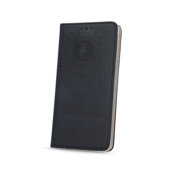 LG X Power, Oldalra nyíló tok, stand, Smart Stamp, stílusos minta, fekete