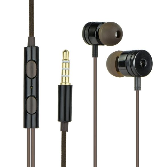 Vezetékes sztereó fülhallgató, 3.5 mm, felvevőgombos, dobozos, fekete