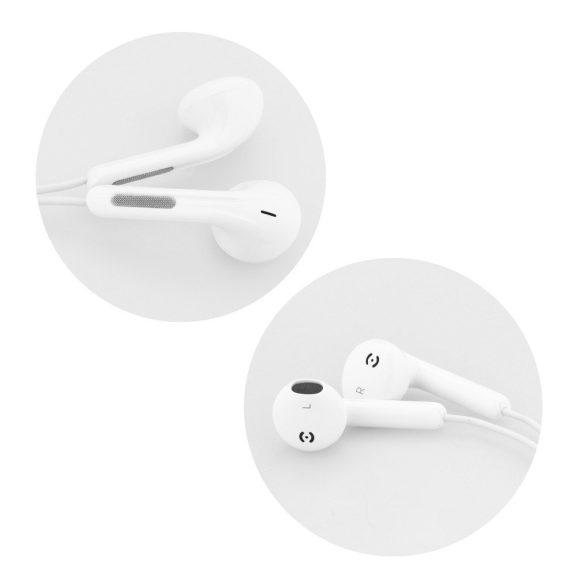 Vezetékes sztereó fülhallgató, Apple készülékekhez, 3.5 mm, felvevőgombos, dobozos, fehér