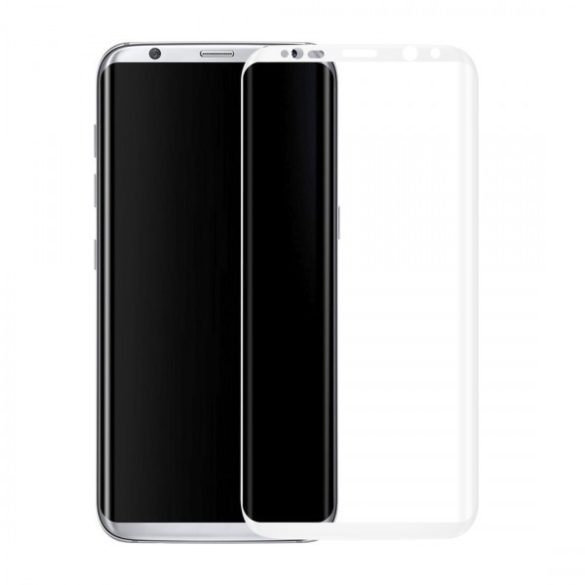 Samsung Galaxy S8 SM-G950, Kijelzővédő fólia, ütésálló fólia (az íves részre is!), Tempered Glass (edzett üveg), fehér