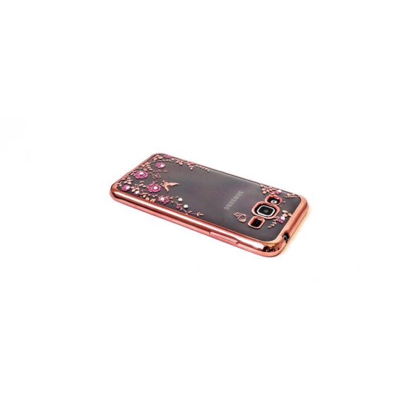 Apple iPhone X / XS, TPU szilikon tok, Forcell Diamond, köves virágminta, vörösarany