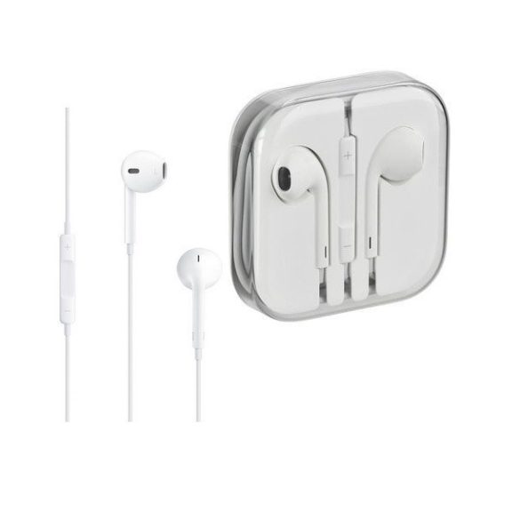 Vezetékes sztereó fülhallgató, Apple iPhone 3G / 3GS /4 / 4S / 5 / 5S / SE, távirányítós, mikrofonnal, fehér, gyári