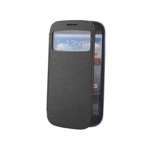 LG L90 D405, oldalra nyíló tok, akkufedél, hívás mutatóval, Smart Flap, fekete