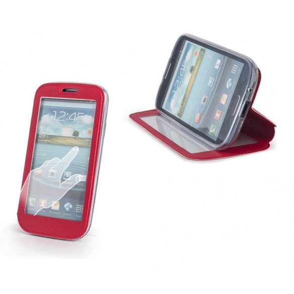 LG L80 D380, oldalra nyíló tok, stand, Smart View, piros