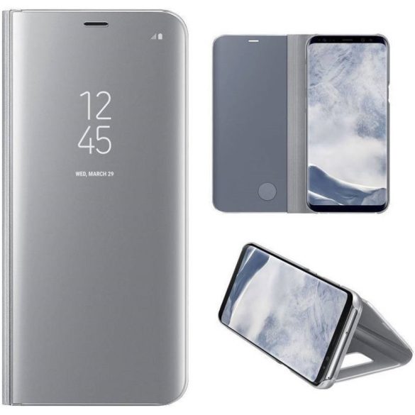Samsung Galaxy S8 Plus SM-G955, Oldalra nyíló tok, hívás mutatóval, Smart View Cover, ezüst (utángyártott)