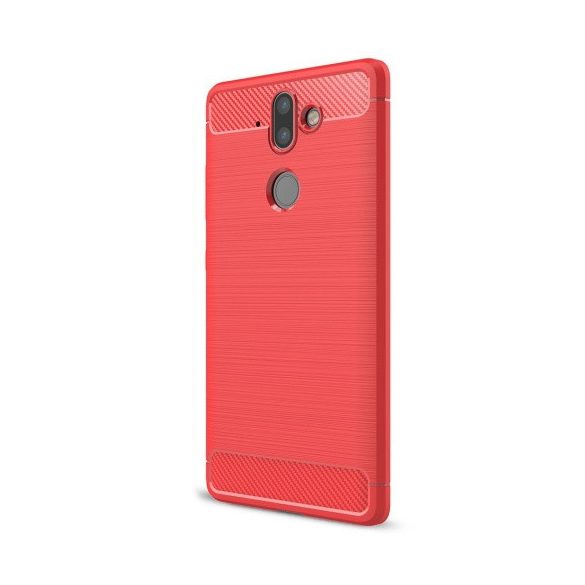Xiaomi Redmi 4A, TPU szilikon tok, közepesen ütésálló, szálcsiszolt, karbon minta, piros