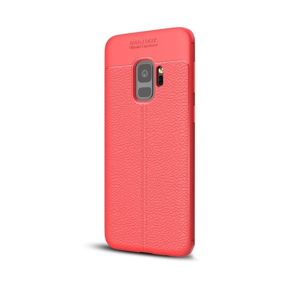 Nokia 8, TPU szilikon tok, bőrhatású, varrásminta, piros