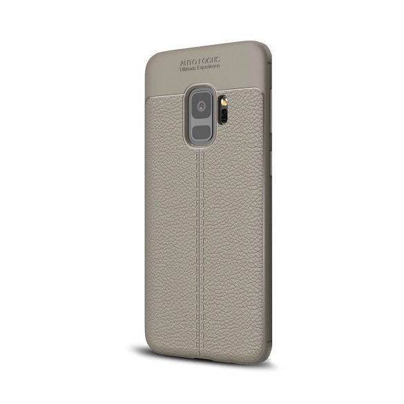 Samsung Galaxy S9 Plus SM-G965, TPU szilikon tok, bőrhatású, varrásminta, szürke