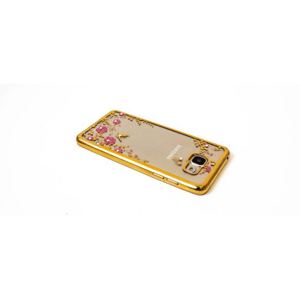 Samsung Galaxy S9 SM-G960, TPU szilikon tok, Forcell Diamond, köves virágminta, arany