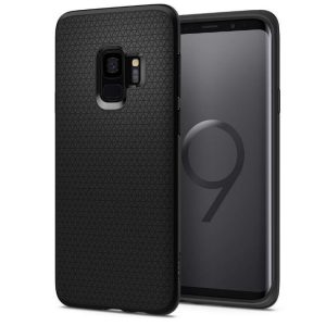 Samsung Galaxy S9 SM-G960, TPU szilikon tok, Spigen Liquid Air, háromszög minta, fekete