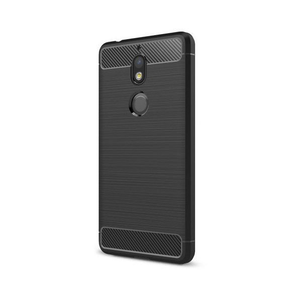 Huawei Y6 Prime (2018) / Honor 7A, TPU szilikon tok, közepesen ütésálló, szálcsiszolt, karbon minta, fekete