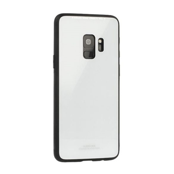 Samsung Galaxy J4 (2018) SM-J400F, TPU szilikon védőkeret, üveg hátlap, Glass Case, fehér