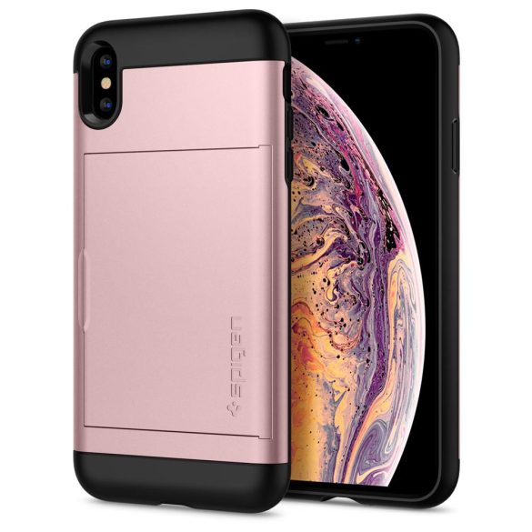 Apple iPhone XS Max, TPU szilikon tok, műanyag hátlappal, Spigen Slim Armor CS, vörösarany