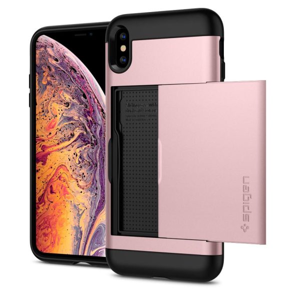 Apple iPhone XS Max, TPU szilikon tok, műanyag hátlappal, Spigen Slim Armor CS, vörösarany