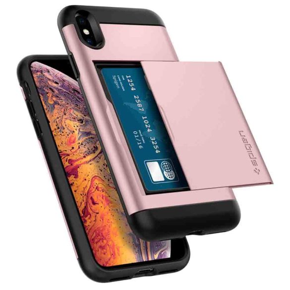 Apple iPhone XS Max, TPU szilikon tok, műanyag hátlappal, Spigen Slim Armor CS, vörösarany