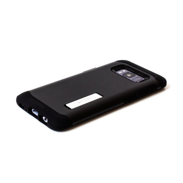Samsung Galaxy Note 9 SM-N960, TPU szilikon tok, műanyag hátlappal, kitámasztóval, Spigen Slim Armor, fekete