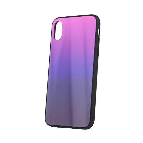 Samsung Galaxy M20 SM-M205F, TPU szilikon védőkeret, edzett üveg hátlap, Aurora Glass, pink/fekete