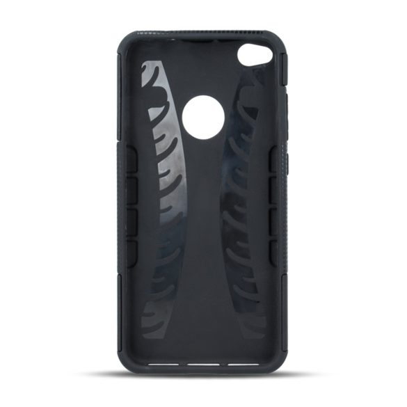 Apple iPhone 6 / 6S, Műanyag hátlap védőtok, Defender, kitámasztóval és szilikon belsővel, autógumi minta, fekete