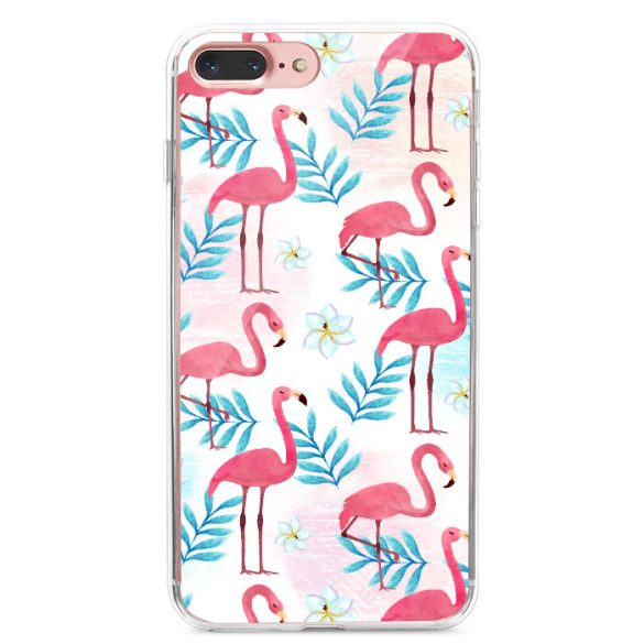 Apple iPhone 6 / 6S, TPU szilikon tok, festett flamingó minta, TrendLine, fehér/színes