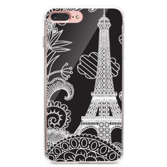 LG G7 ThinQ, TPU szilikon tok, rajzolt Eiffel-torony minta, TrendLine, fekete/fehér