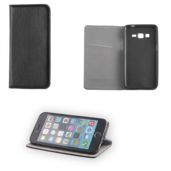 Nokia 1 Plus, Oldalra nyíló tok, stand, Smart Magnet, fekete