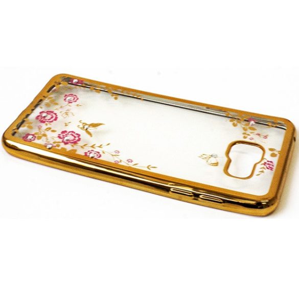 Apple iPhone 11, TPU szilikon tok, Forcell Diamond, köves virágminta, arany