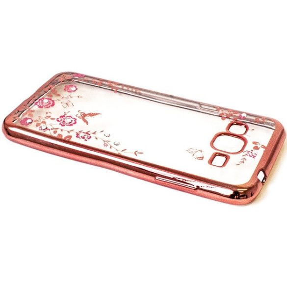 Apple iPhone 11, TPU szilikon tok, Forcell Diamond, köves virágminta, vörösarany