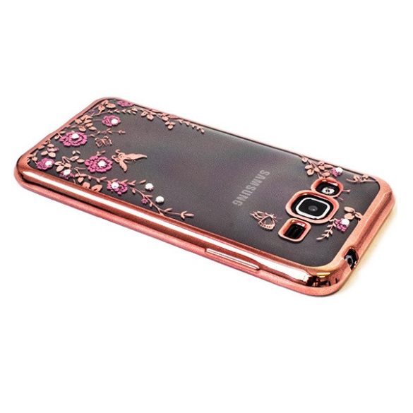 Apple iPhone 11, TPU szilikon tok, Forcell Diamond, köves virágminta, vörösarany