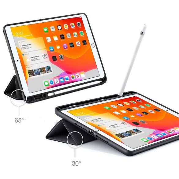 Apple iPad 10.2 (2019 / 2020 / 2021), mappa tok, Apple Pencil tartóval, Smart Case, ESR Rebound, fekete