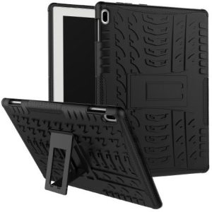 Apple iPad 10.2 (2019 / 2020 / 2021), Műanyag hátlap védőtok, Defender, kitámasztóval és szilikon belsővel, autógumi minta, fekete