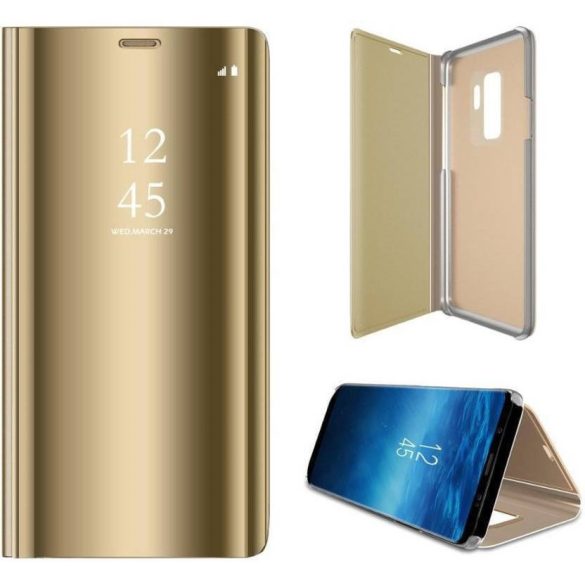 LG K50, Oldalra nyíló tok, hívás mutatóval, Smart View Cover, arany (utángyártott)