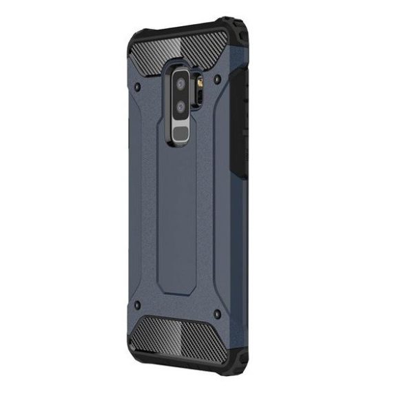 Motorola One Action, Műanyag hátlap védőtok, Defender, fémhatású, sötétkék