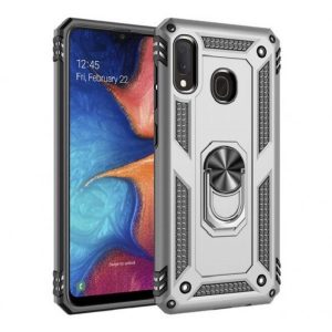 Xiaomi Redmi Note 8T, Műanyag hátlap védőtok, közepesen ütésálló, szilikon belső, telefontartó gyűrű, Defender, ezüst