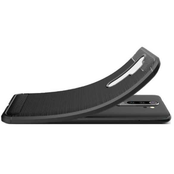 Samsung Galaxy A71 SM-A715F, Szilikon tok, közepesen ütésálló, szálcsiszolt, karbon minta, fekete