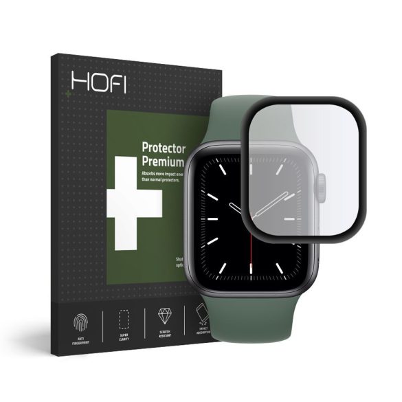 Apple Watch 4-5 (40 mm), Kijelzővédő fólia, ütésálló fólia (az íves részre nem hajlik rá!), Tempered Glass (üveg), Hybrid Glass, fekete