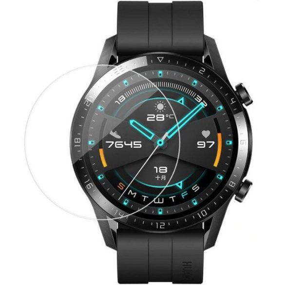 Huawei Watch GT2 (46 mm), Kijelzővédő fólia, ütésálló fólia (az íves részre nem hajlik rá!), Tempered Glass (edzett üveg), Clear
