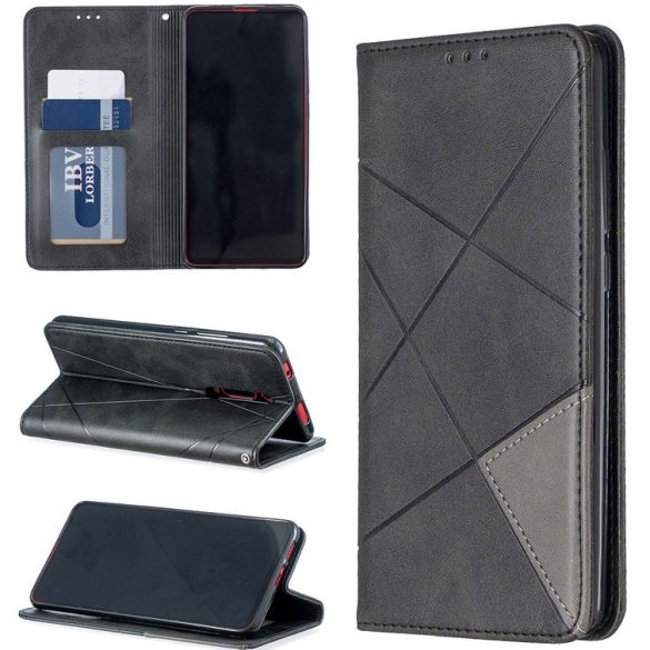 Samsung Galaxy Note 10 / 10 5G SM-N970 / N971, Oldalra nyíló tok, stand, geometria minta, Wooze DesignBook, fekete