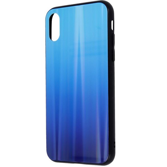 Samsung Galaxy S20 Ultra 5G SM-G988, Szilikon védőkeret, edzett üveg hátlap, Aurora Glass, kék