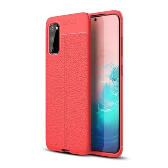 Huawei P Smart Pro (2019) / Y9s (2019), Szilikon tok, bőrhatású, varrásminta, piros