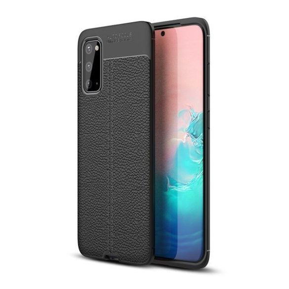 Huawei P Smart Pro (2019) / Y9s (2019), Szilikon tok, bőrhatású, varrásminta, fekete