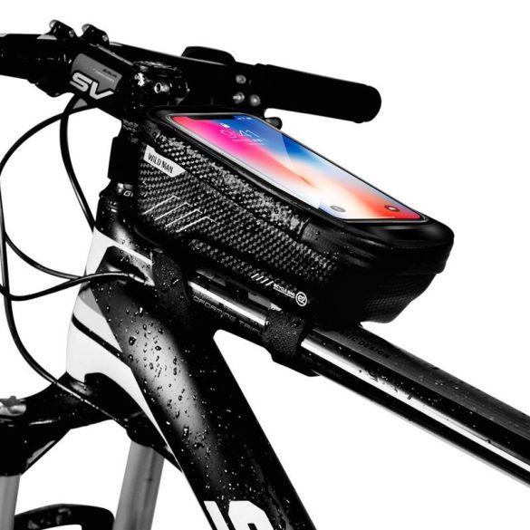Univerzális, kerékpáros / biciklis tartó, táska, 6.5", vázra szerelhető, vízálló, WildMan E2-M, fekete